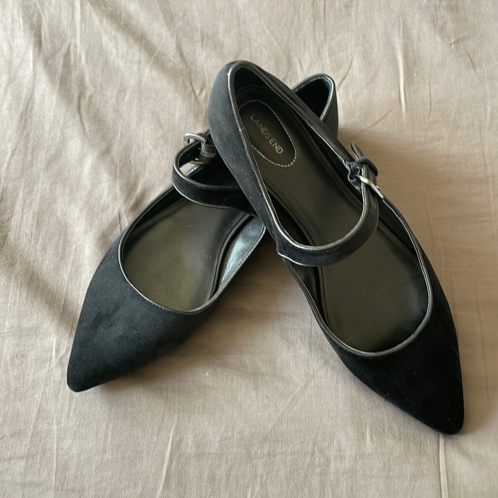 Land’s End Black Velvet Mary Jane Flats